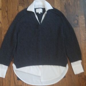 Brochu Walker Charcoal Sweater with White Collar